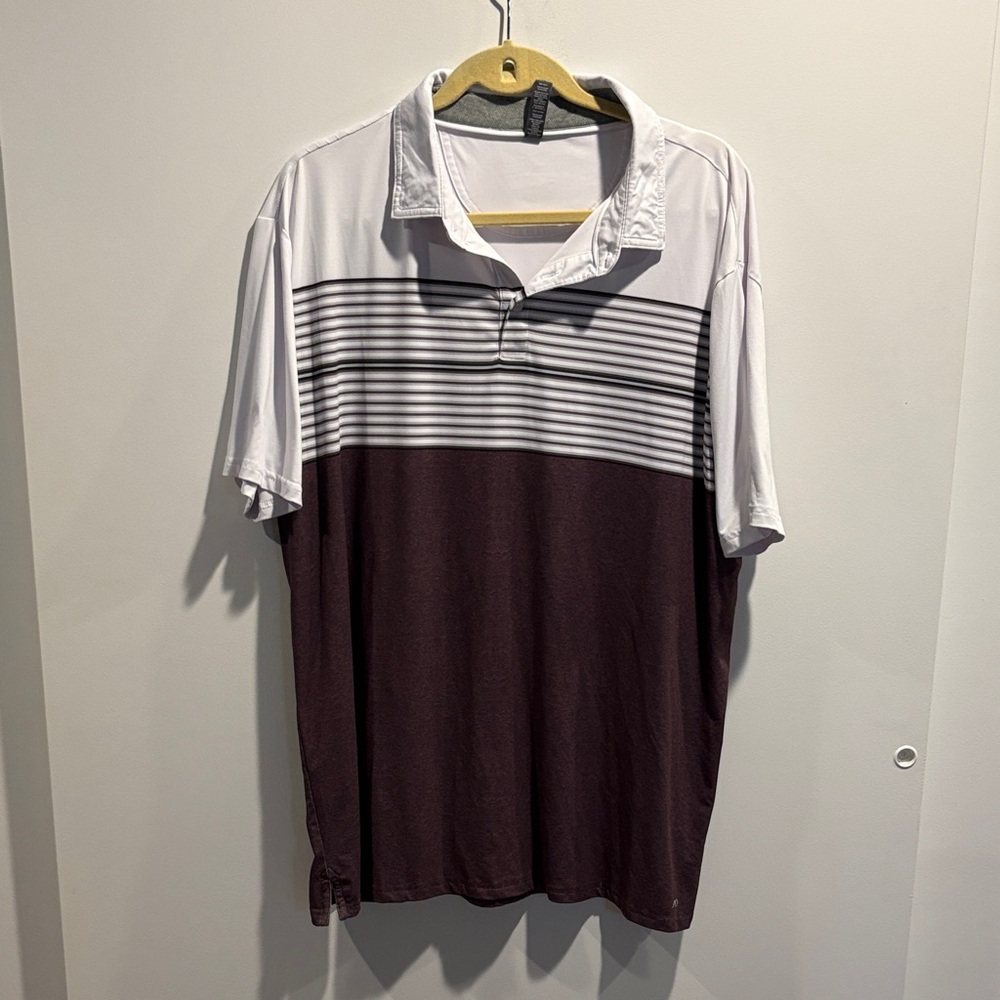Men's White and Brown Striped Polo Shirt